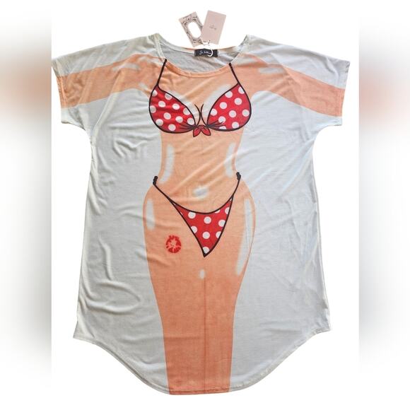 NWT St Jubileens Swim Suit cover/dress female silhouette graphics front and back - Picture 1 of 6